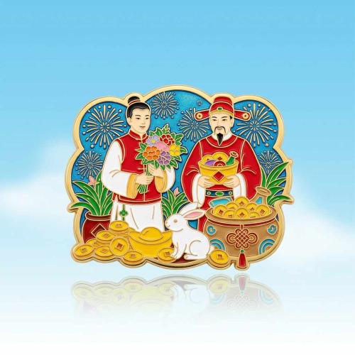 Custom Zinc Alloy Enamel Refrigerator Magnet — Chinese New Year Rabbit Design with Gold-Plated Border and Strong Magnetic Backing for Fridge, Whiteboard, Gift & Holiday Decoration