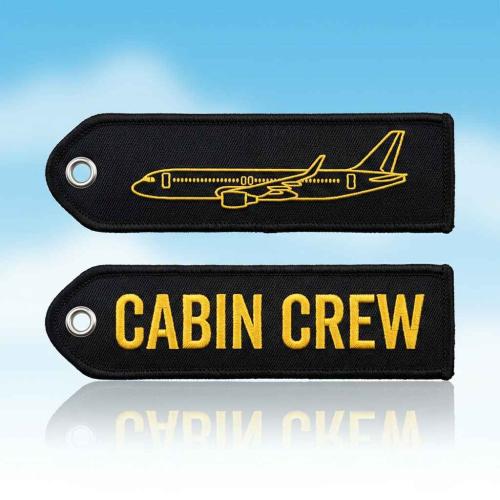 Custom Embroidered Fabric Luggage Tag Set — Black & Gold Airplane + 