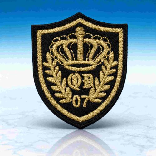 Wholesale Custom Embroidered Patch — Royal Shield Design with Gold Crown & Laurel Wreath, QØR 07