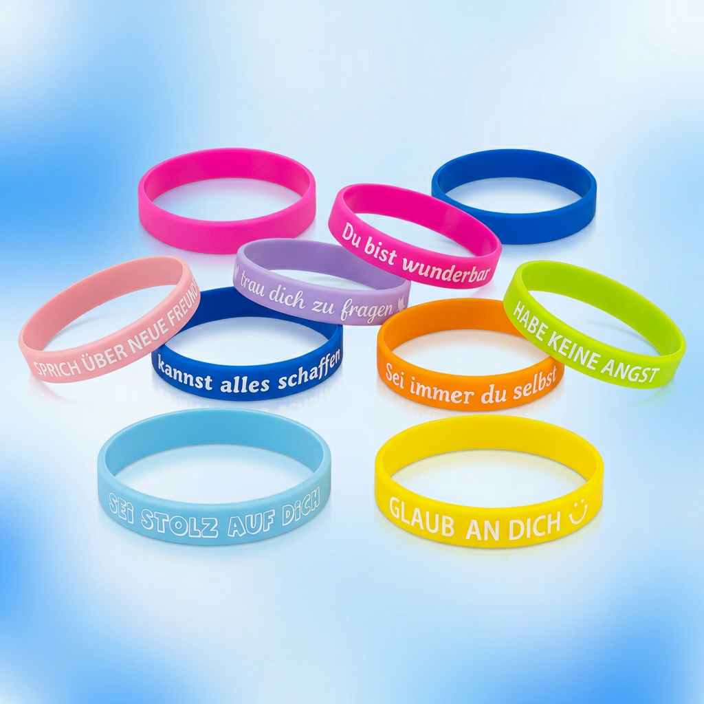 Wholesale 9-Color German Inspirational Silicone Wristband -- Motivational Debossed Text Bracelet with Inspirational Quotes for Promotional Gifts, Party Favors, Brand Merchandise & Daily Wear