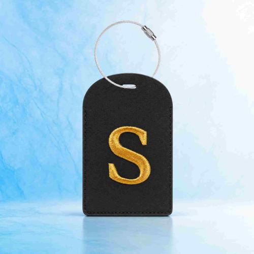 Luggage Tag — Personalized Gold Initial on Black Faux Leather