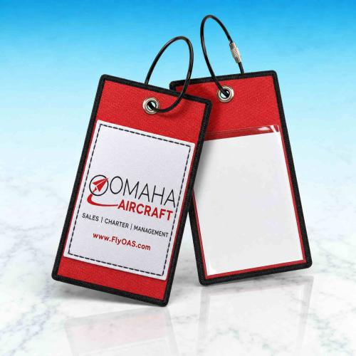 Custom Embroidered Luggage Tag — Omaha Aircraft Red & Black Aviation-Themed Travel Tag with Paper Airplane Logo — Premium Souvenir Tag for Suitcase, Backpack, Flight Bag