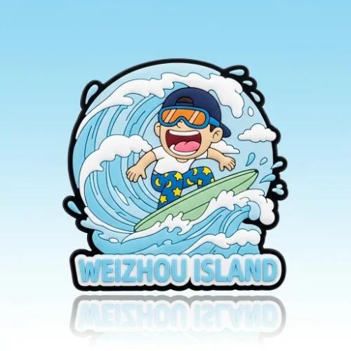 PVC Soft Rubber Fridge Magnet — Weizhou Island Cartoon Surfing Boy Design