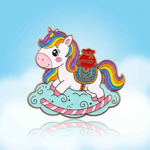 Rainbow Unicorn Rocking Horse Enamel Fridge Magnet — Dreamy Kawaii Lucky Unicorn Magnet with Gold Plated Border, Strong Magnetic Backing, Perfect Gift for Unicorn Lovers and Kids Bedroom Decoration