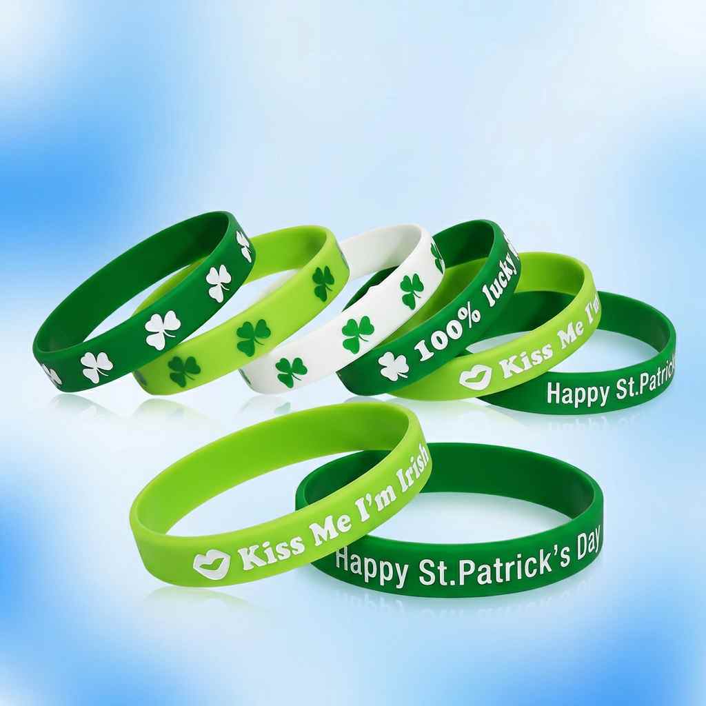 Wholesale Custom St. Patrick's Day Silicone Wristband — Irish Themed Festival Bracelet with Shamrock Pattern, Suitable for March 17 Parade, Event Giveaway & Promotional Gift